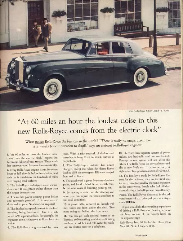 Anúncio de David Ogilvy para a Rolls-Royce.